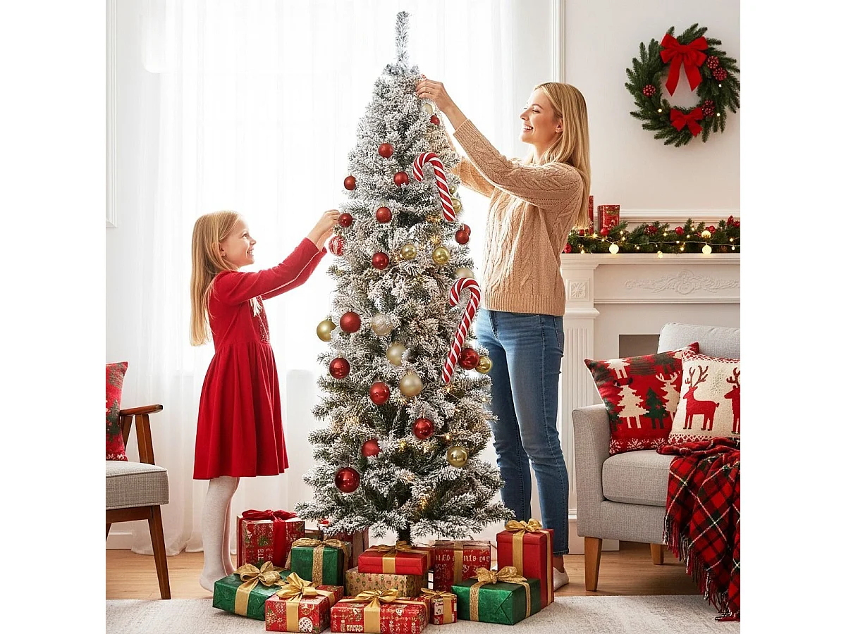 Schmaler künstlicher Weihnachtsbaum mit Beleuchtung – Weihnachtsbaum 180 cm