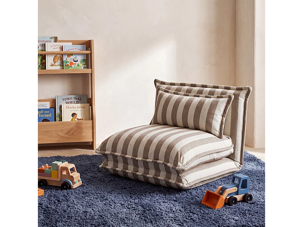 Nala - Chauffeuse convertible 1 place en tissu rayé  - Beige