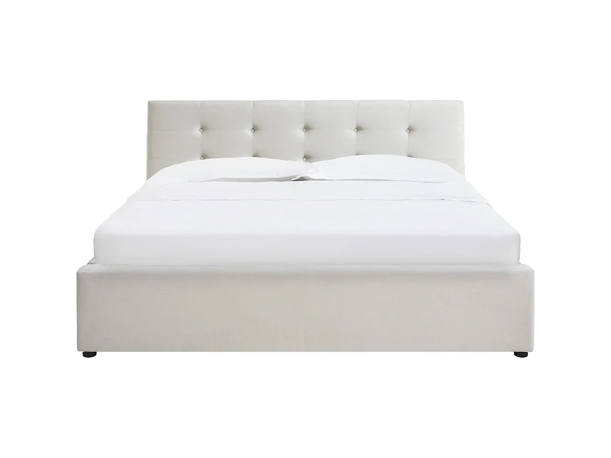 Ensemble Lit coffre adulte 140x190cm avec tête de lit en velours beige - Tina + Matelas ressorts ensachés - Spring Elite