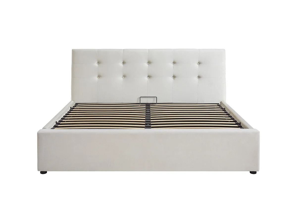 Ensemble Lit coffre adulte 140x190cm avec tête de lit en velours beige - Tina + Matelas ressorts ensachés - Spring Elite