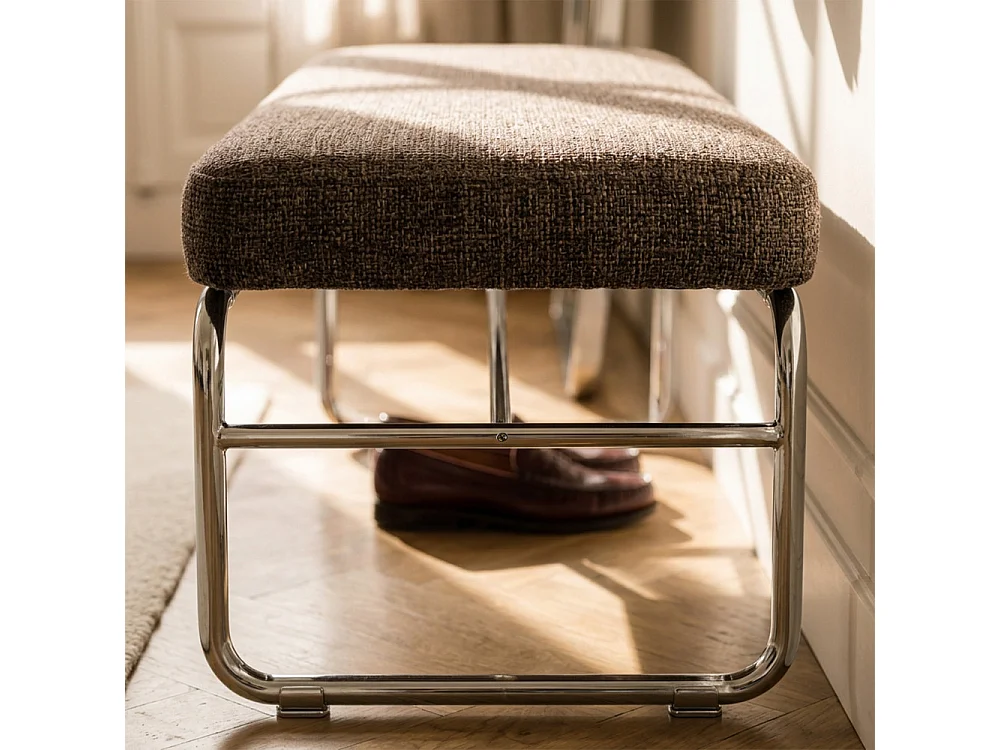 Henri - Banc en tissu pieds chrome L120cm - Marron