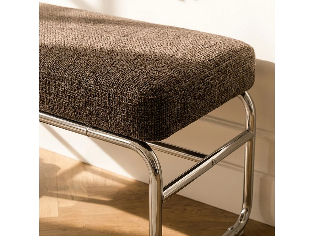 Henri - Banc en tissu pieds chrome L120cm - Marron