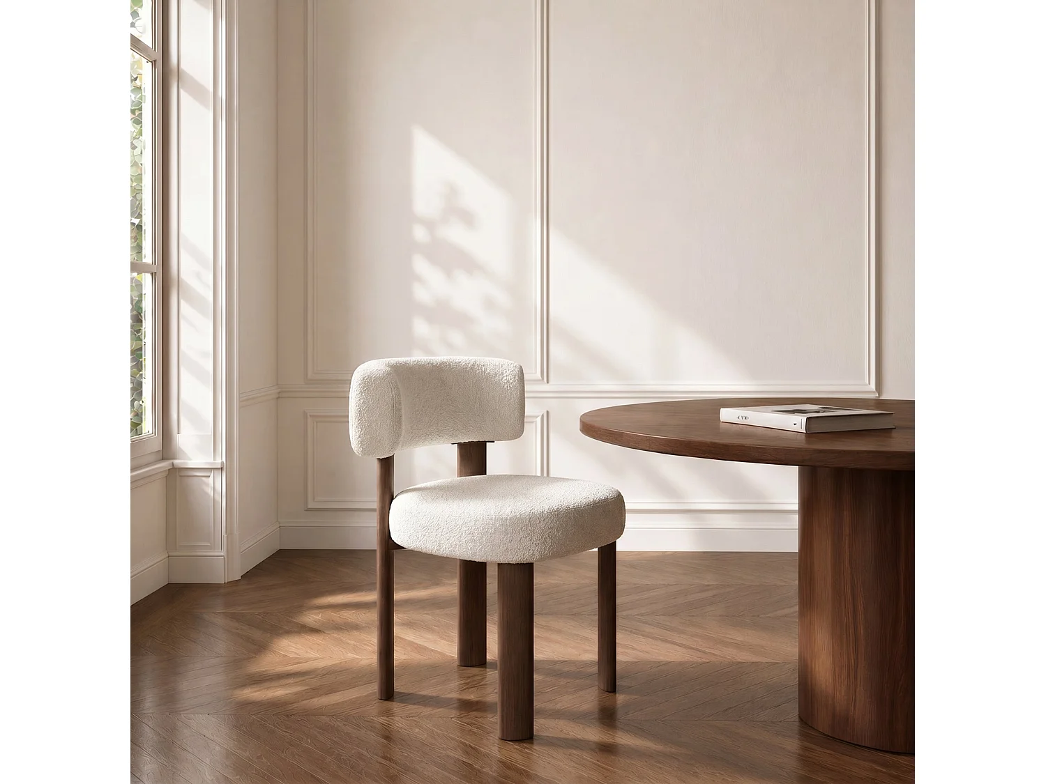 Lot de 2 chaises RICH en tissu bouclette crème
