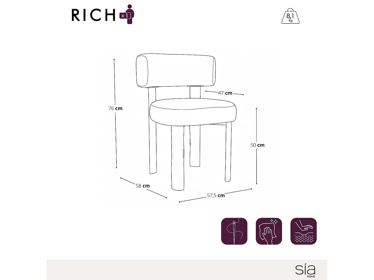 Lot de 2 chaises RICH en tissu bouclette crème