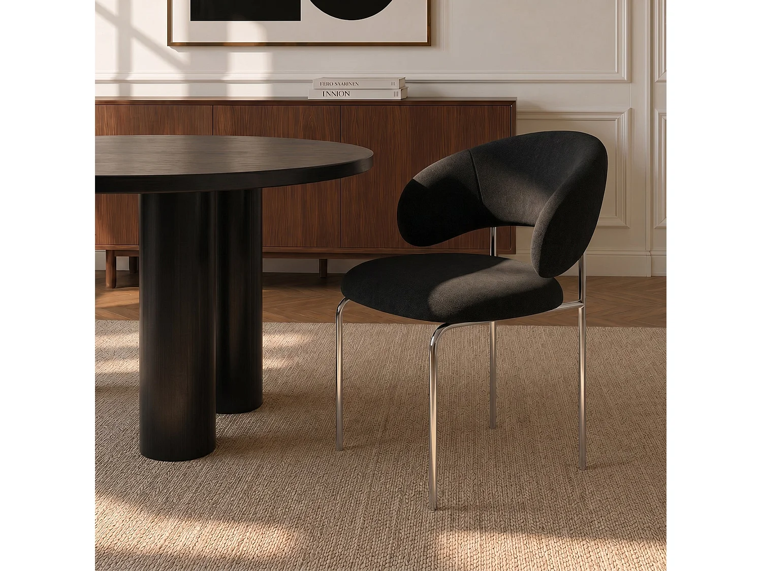 Chaises DOLCE en tissu tramé toucher doux noir