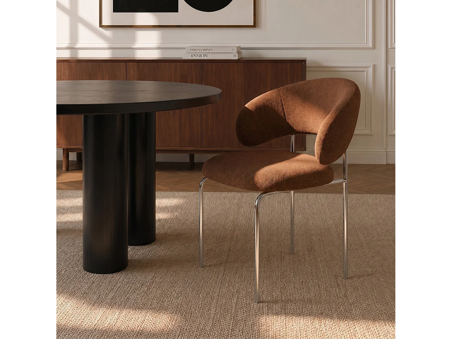 Chaises DOLCE en tissu tramé toucher doux terracotta