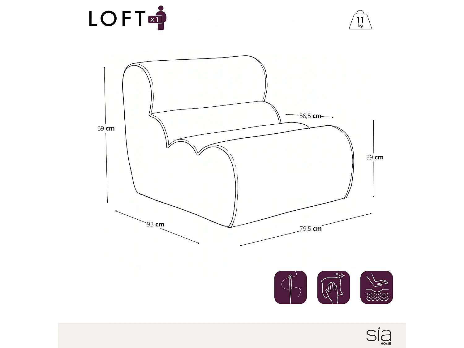 Fauteuil LOFT en tissu bouclette kaki