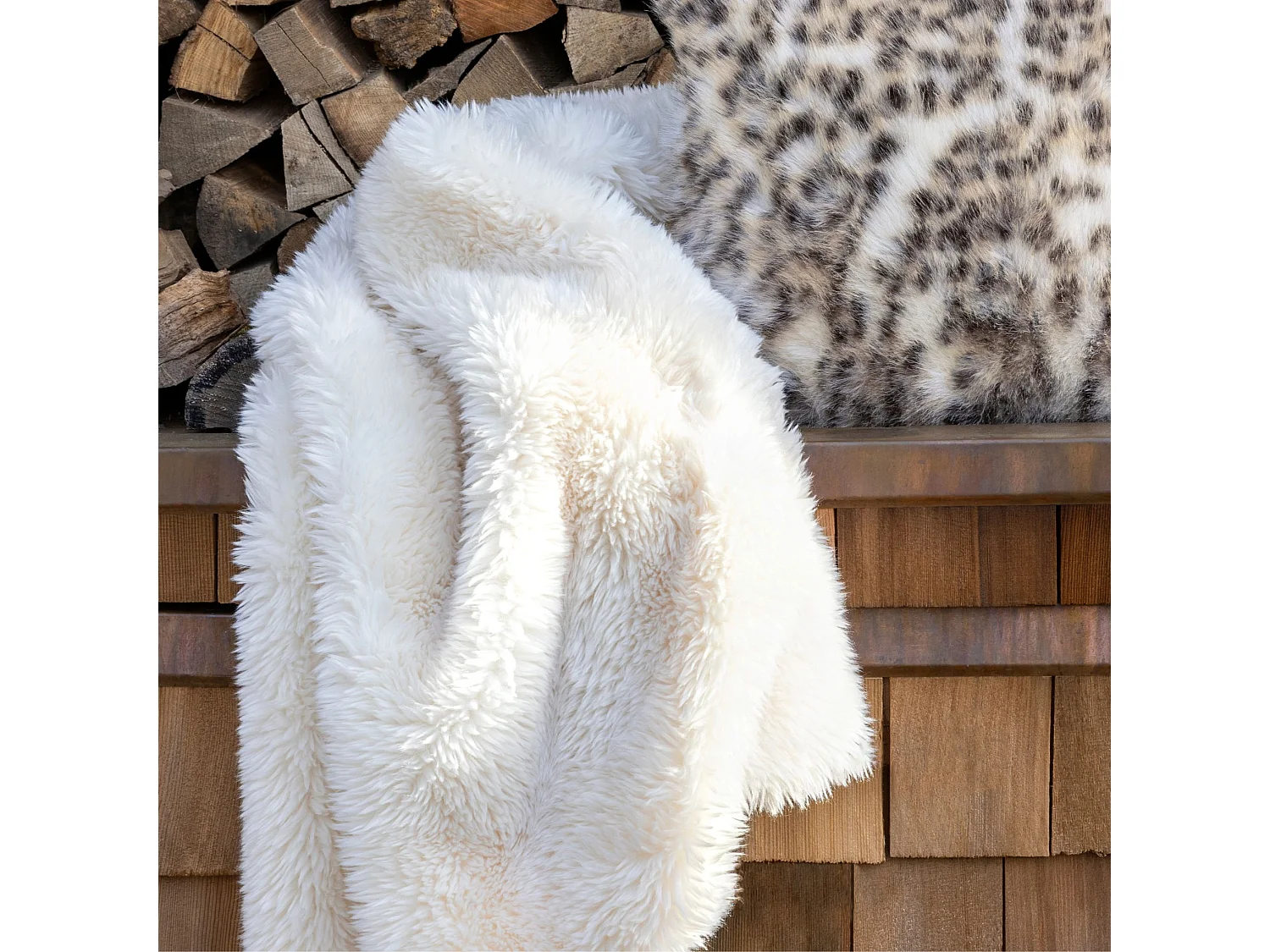 Plaid fausse fourrure écru 150x200 Bear
