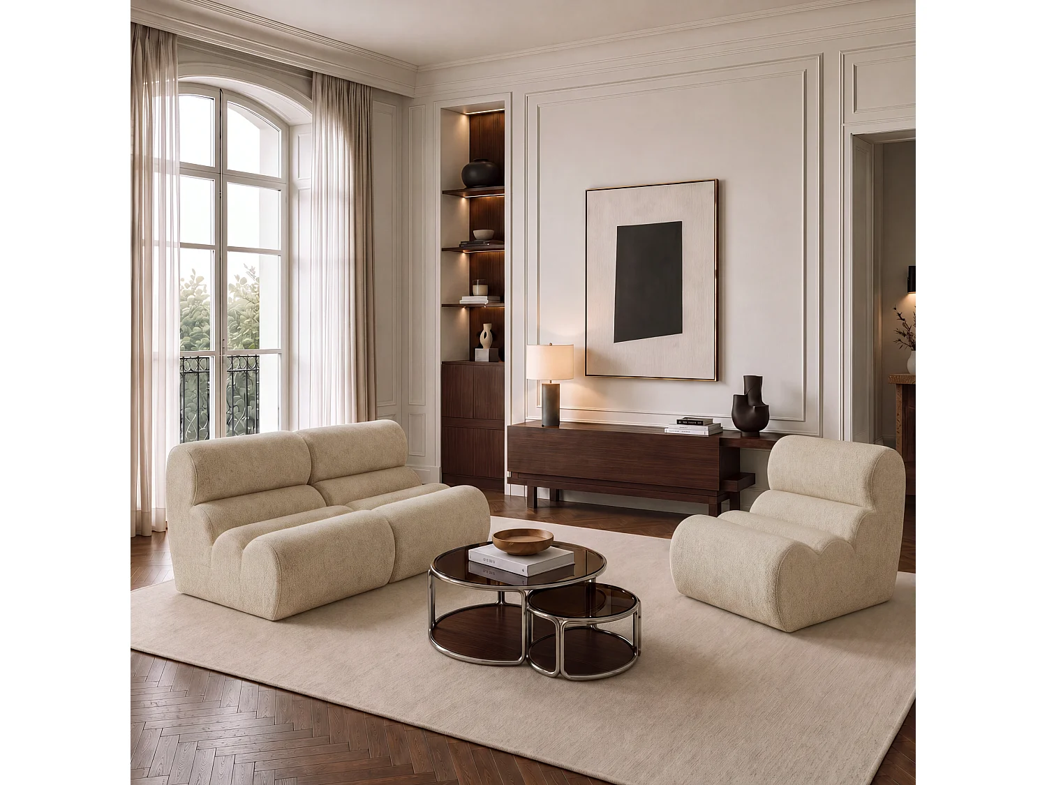 Fauteuil LOFT en velours texturé beige