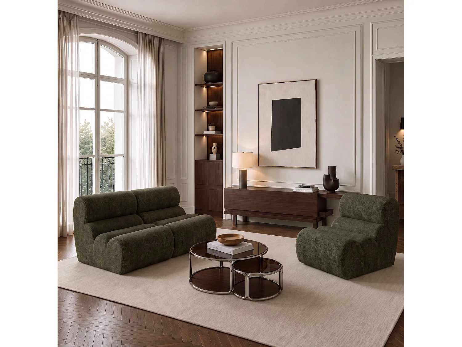 Fauteuil LOFT en velours texturé vert vintage