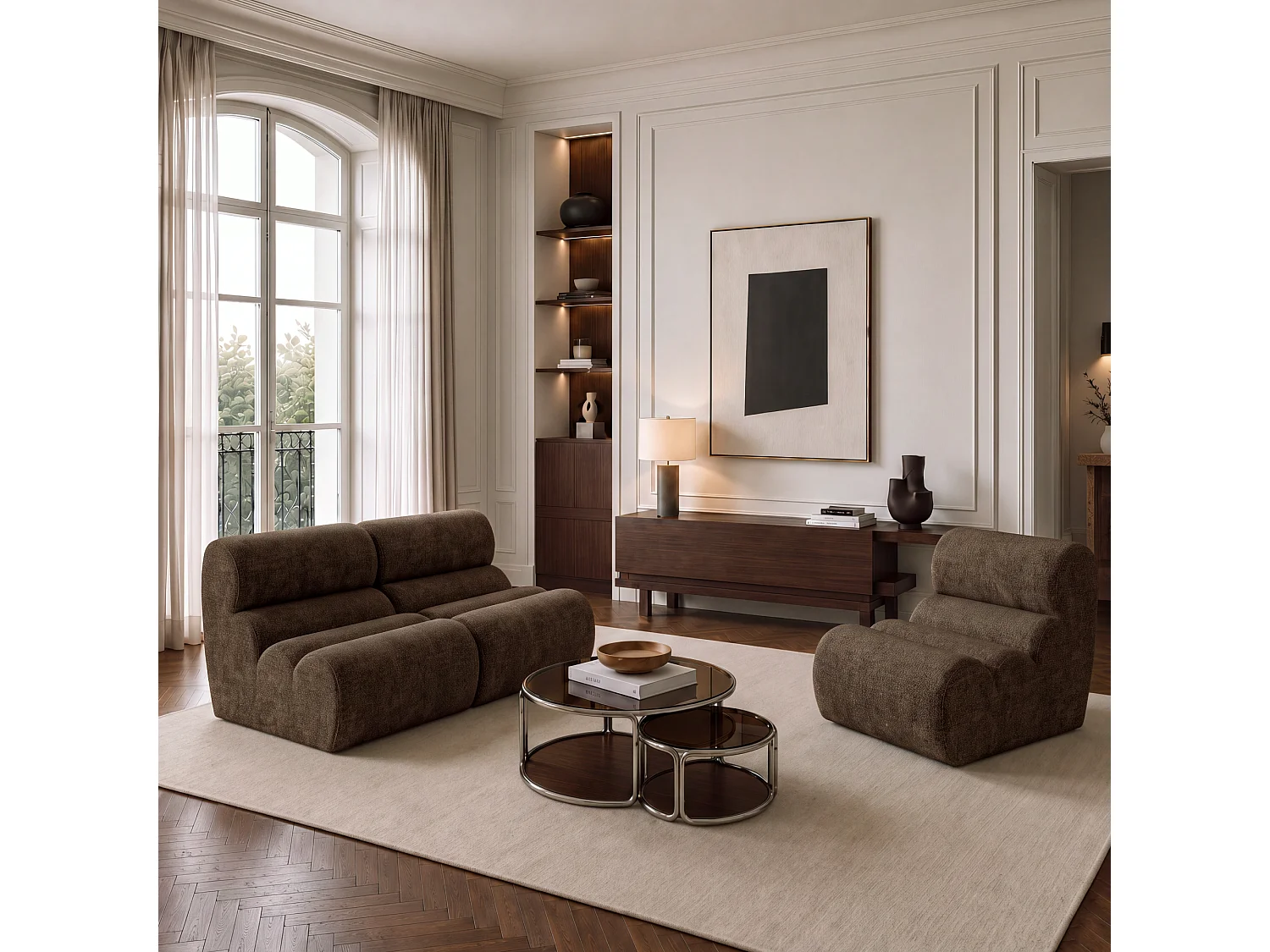 Fauteuil LOFT en velours texturé brun expresso