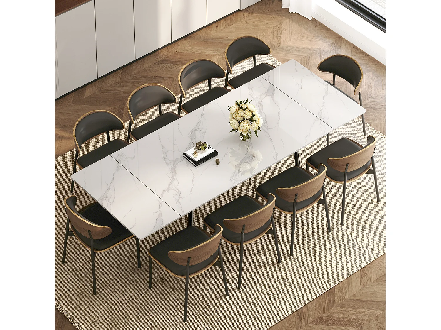 Lot de 4 chaises de Salle à Manger, chaises de Cuisine en Bois Massif et Similicuir avec Pieds en métal, pour Salle à Manger, Cuisine et Salon, Noir