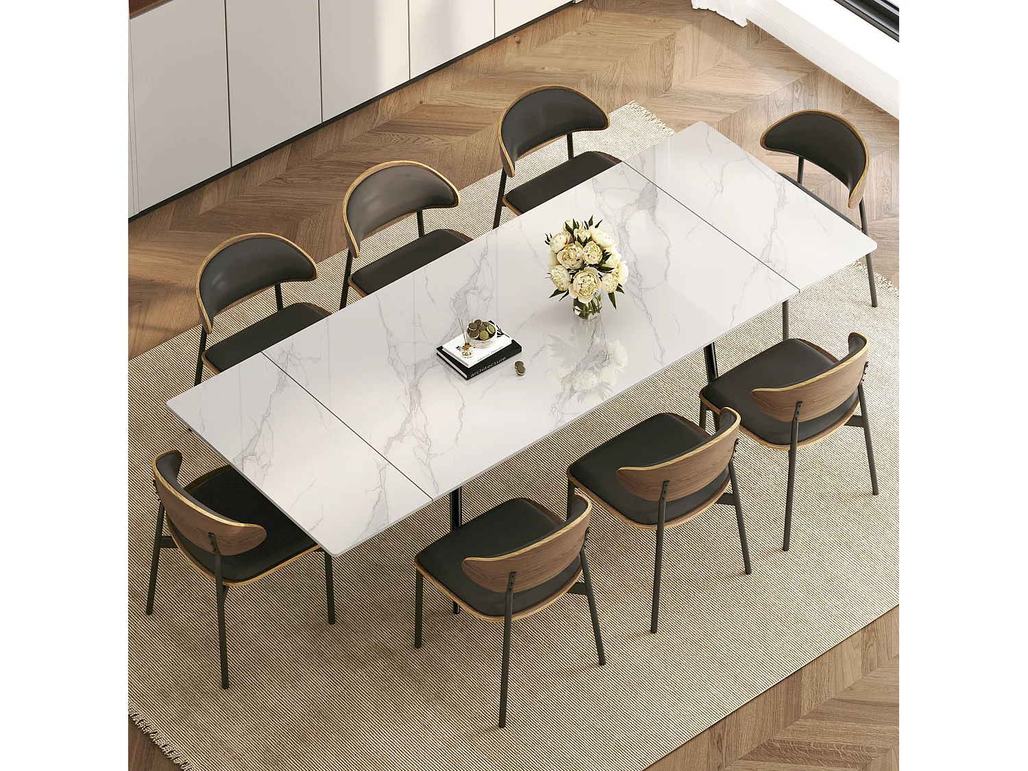 Lot de 4 chaises de Salle à Manger, chaises de Cuisine en Bois Massif et Similicuir avec Pieds en métal, pour Salle à Manger, Cuisine et Salon, Noir