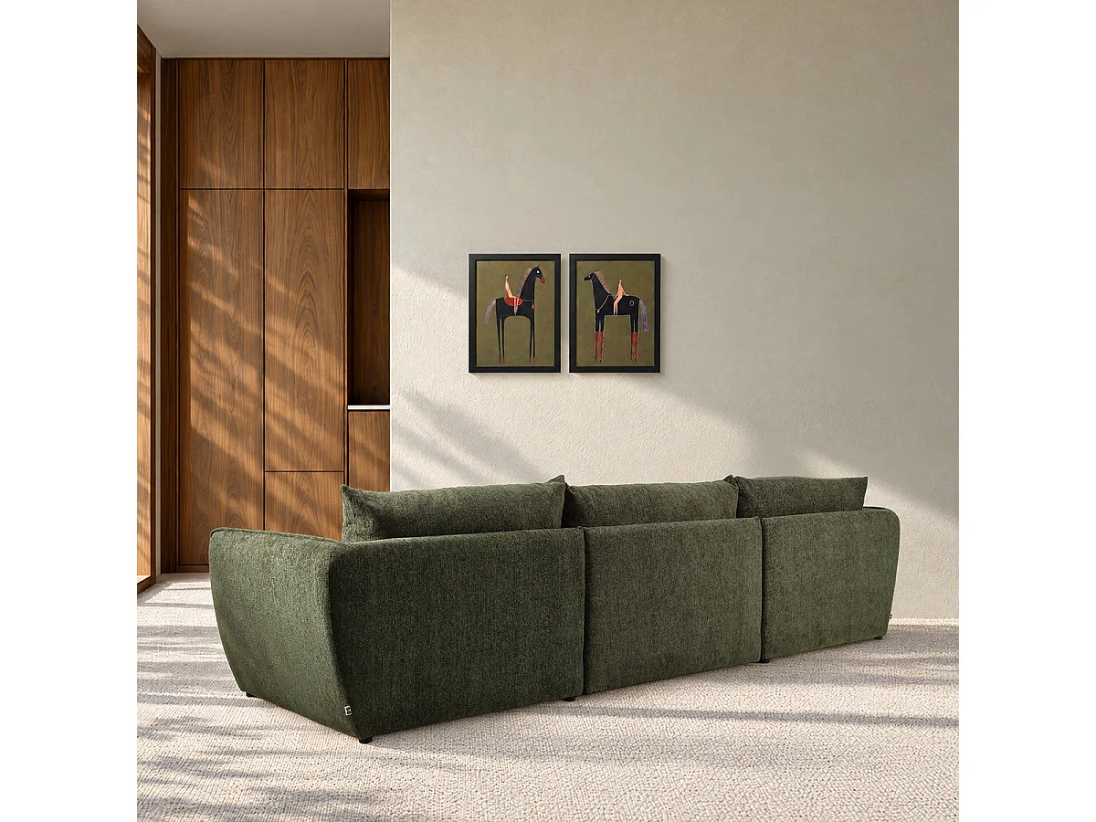 Canapé modulable 3 places en chenille chiné vert LEOPOLD