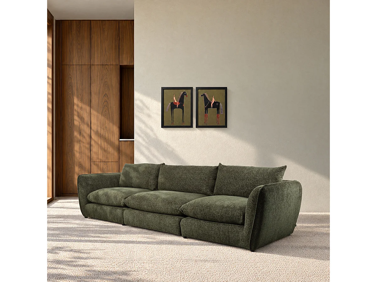 Sofá modular 3 plazas, chenilla verde jaspeada
