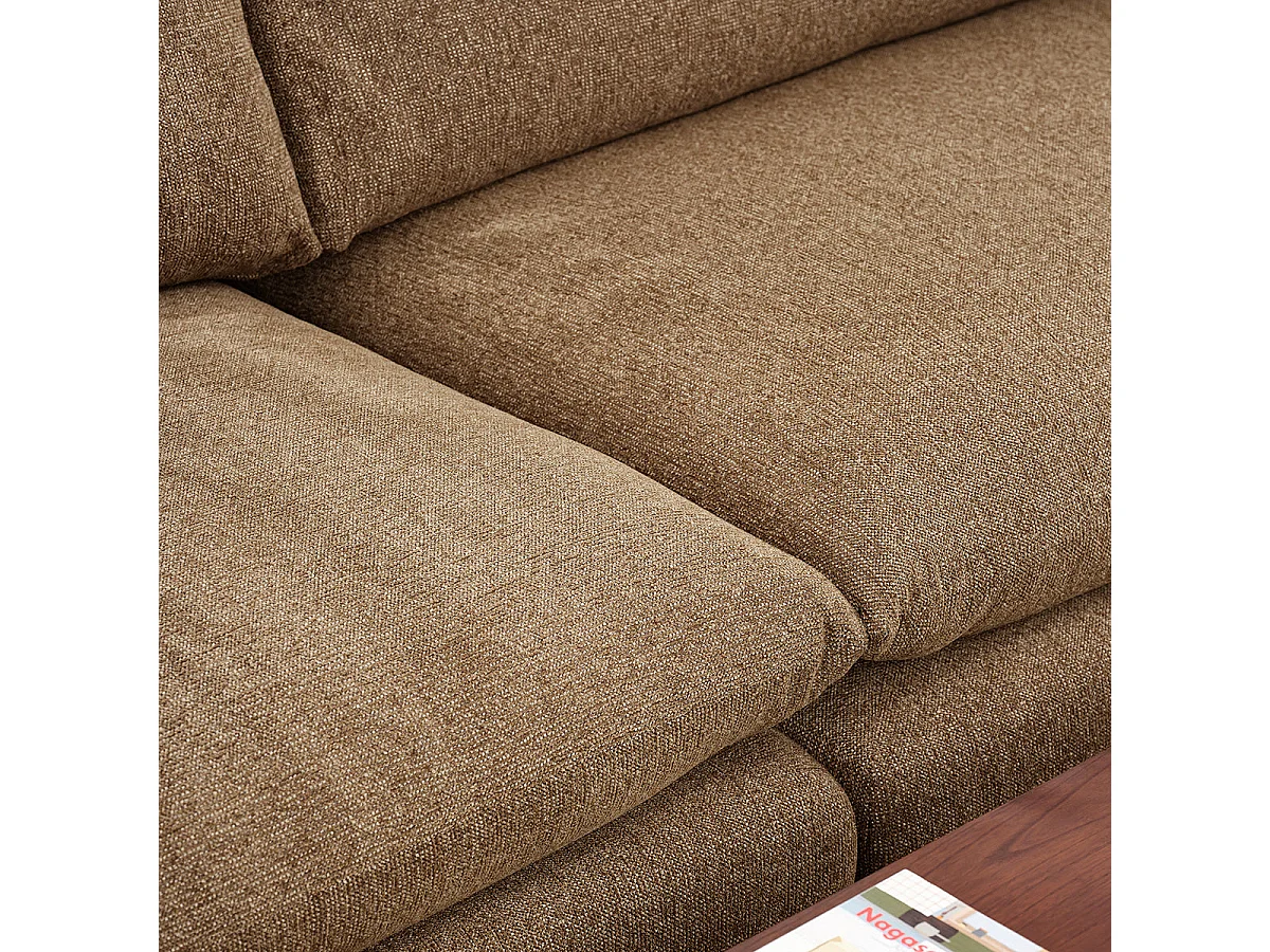 Canapé modulable 3 places en tissu texturé marron clair chiné LEOPOLD