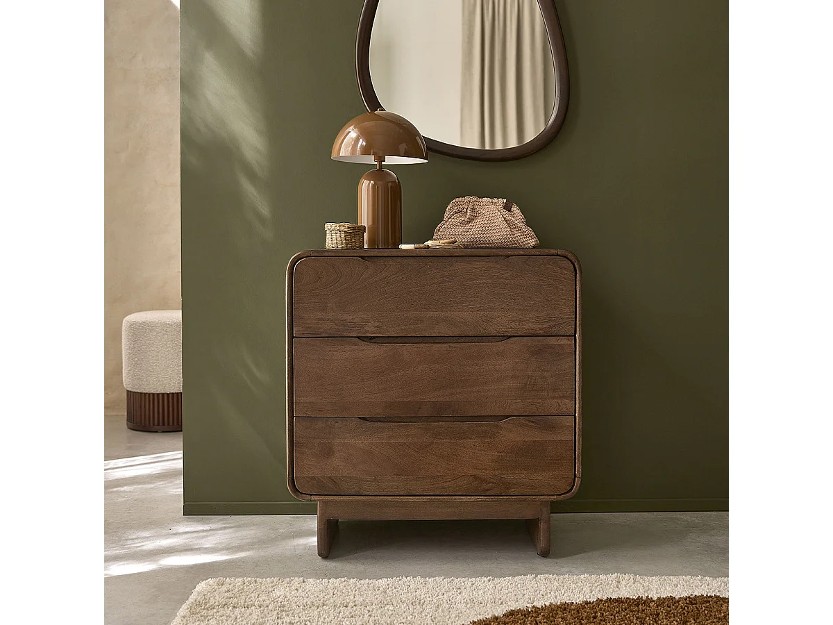 Cómoda Sofia de madera maciza de mango con 3 cajones - color marrón ...