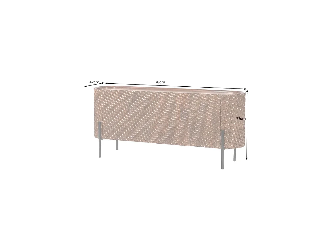 Buffet NOARA 178 cm in bruin mangohout – 4 deuren met in honingraat gesneden gevels