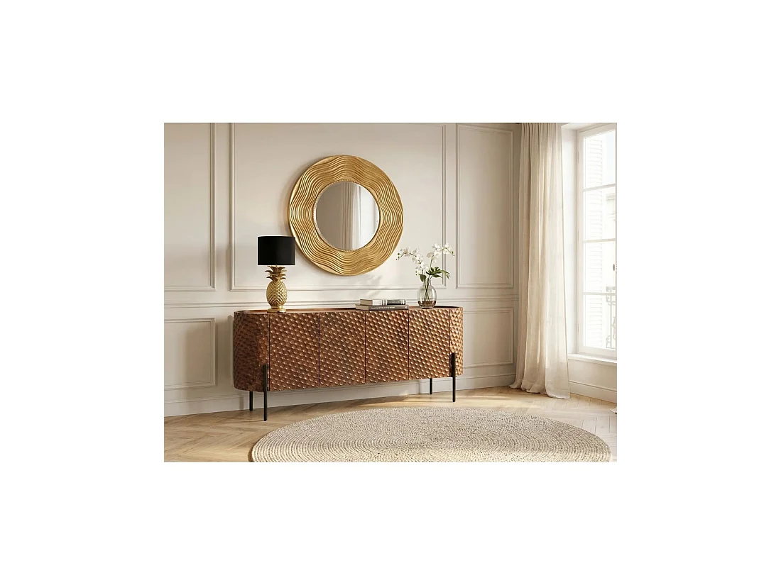 Buffet NOARA 178 cm in bruin mangohout – 4 deuren met in honingraat gesneden gevels