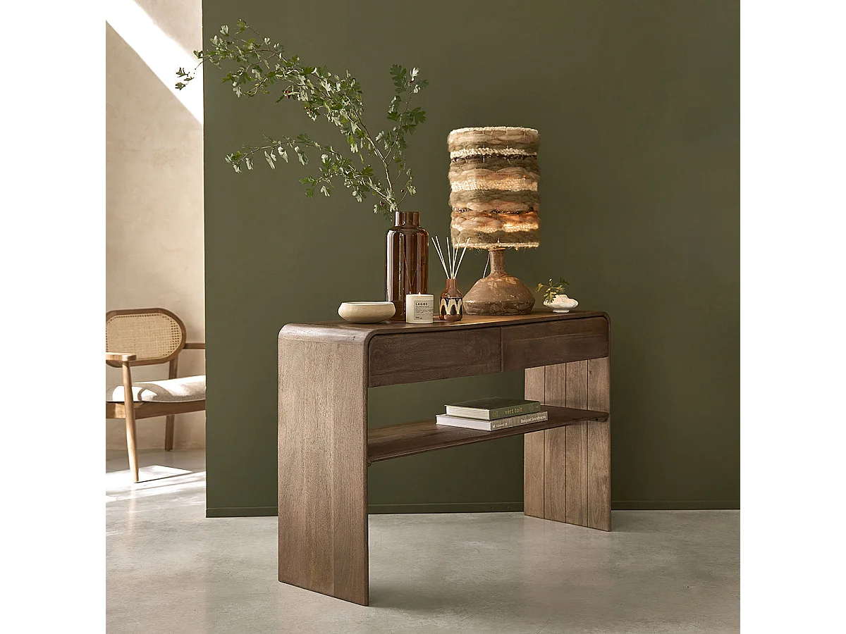 Console 2 tiroirs et niche en manguier massif marron L120 SOFIA