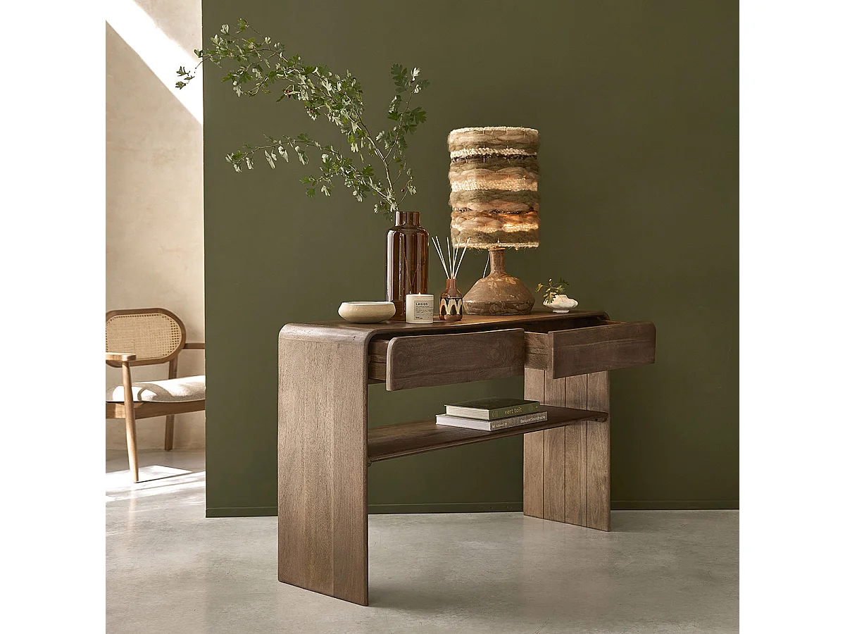 Console 2 tiroirs et niche en manguier massif marron L120 SOFIA