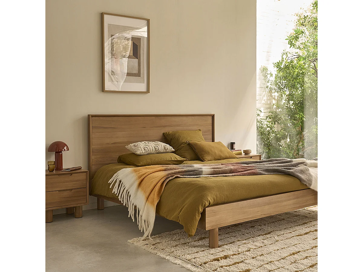 Lit en teck naturel 180 cm avec sommier GUSTAVE