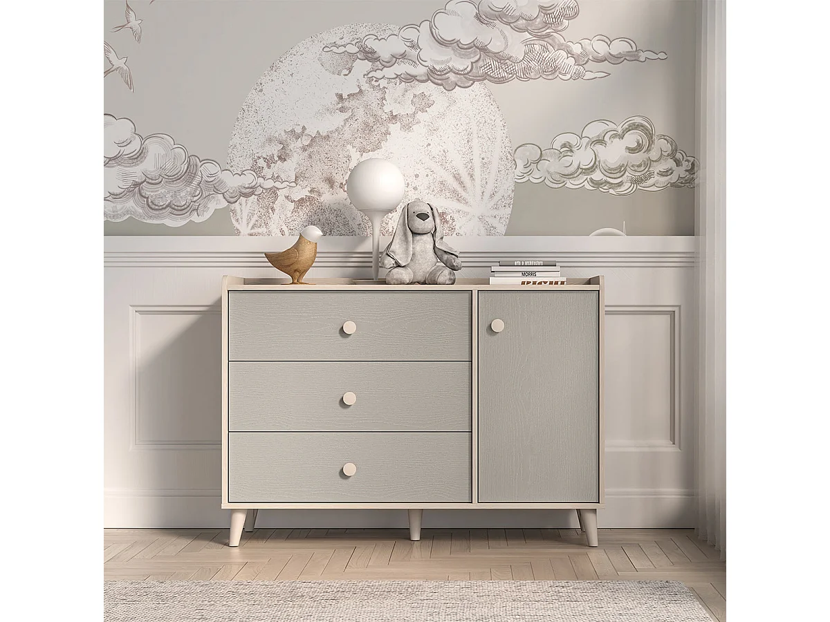 Alycia beige en grijze 1-deurs commode met 3 laden