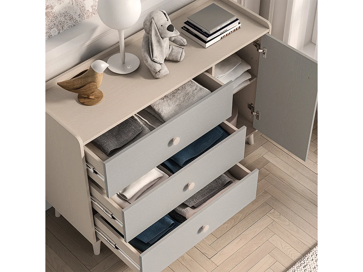 Alycia beige en grijze 1-deurs commode met 3 laden