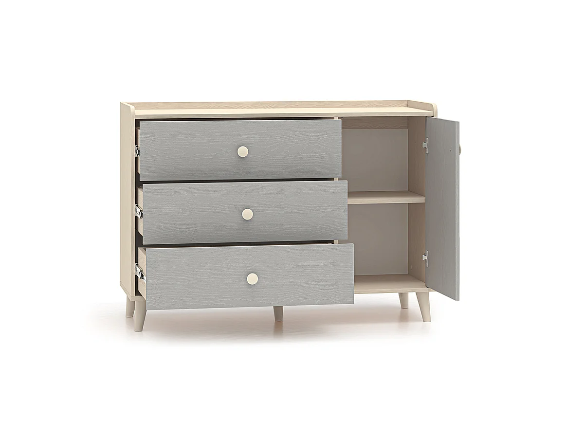 Alycia beige en grijze 1-deurs commode met 3 laden