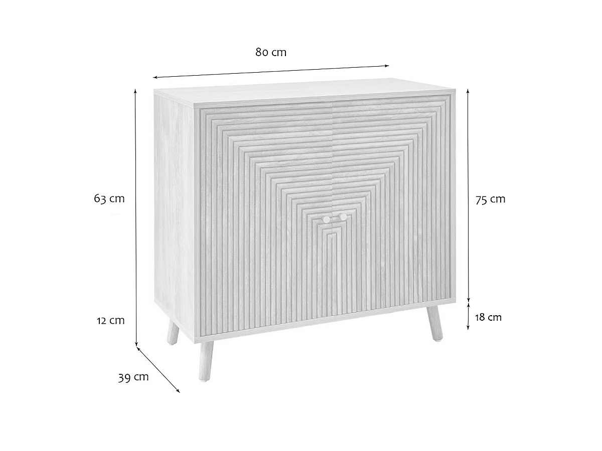 Modern L-Shaped Dresser with Lamellen-Effect Doors, 2-Door, L80 cm - EDEN