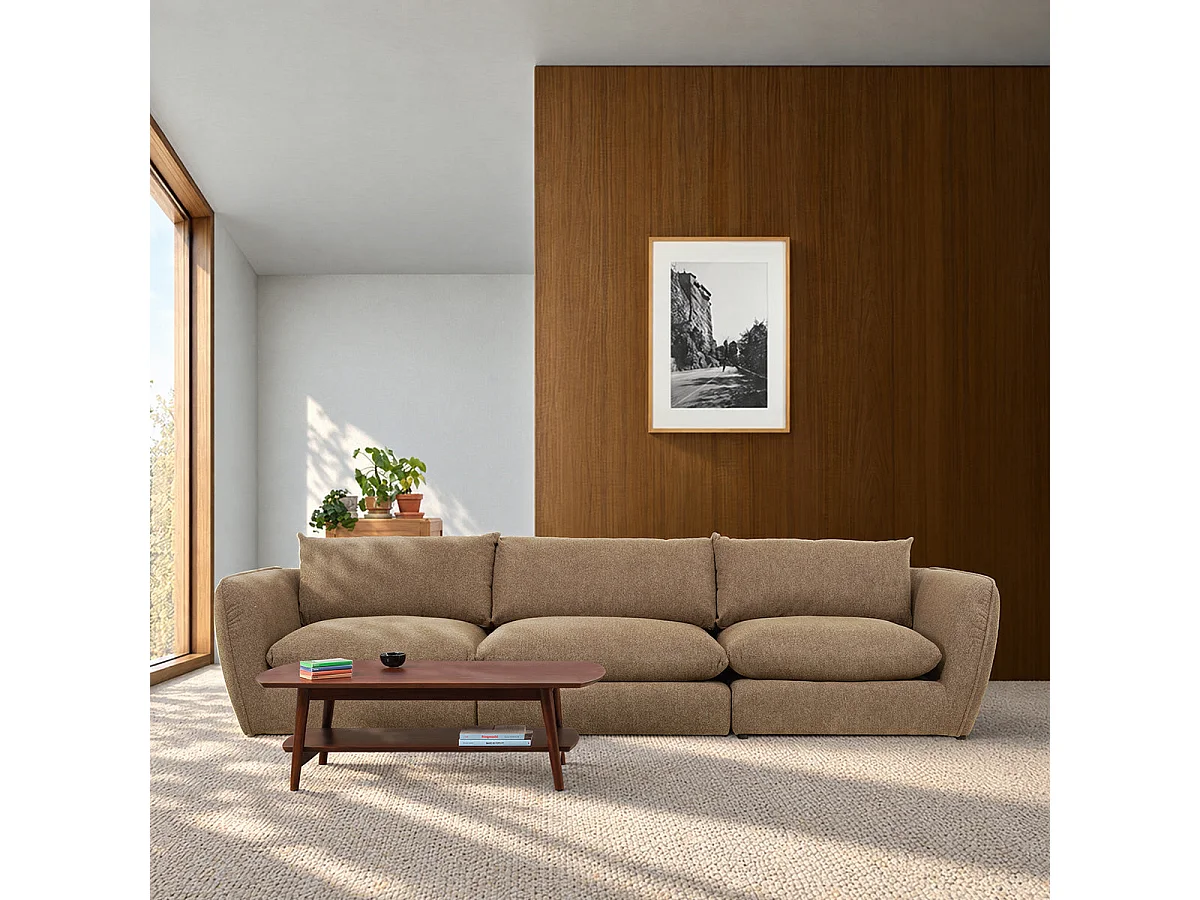 Angle droit modulable en tissu texturé marron clair chiné LEOPOLD