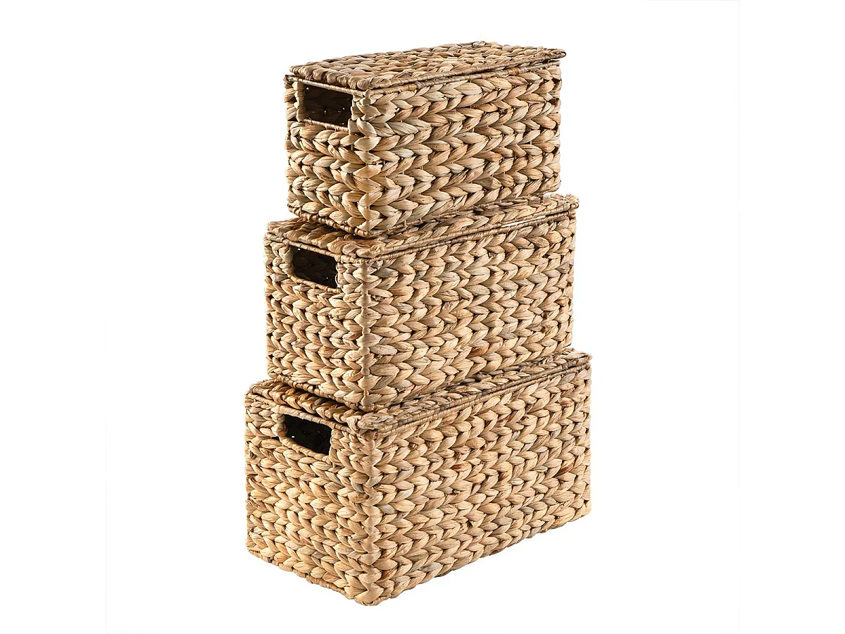Lot de 3 boîtes en jacinthe d'eau avec couvercle - MAYA