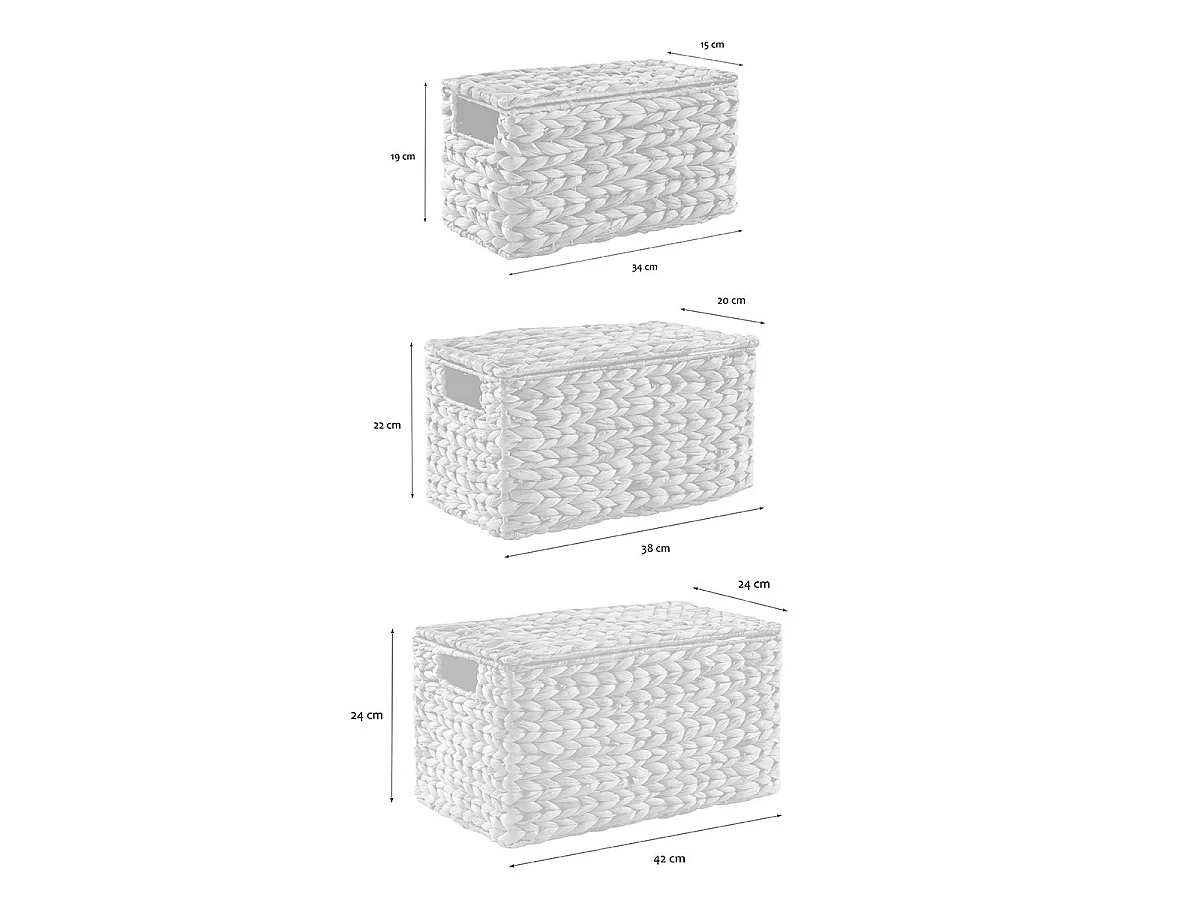 Lot de 3 boîtes en jacinthe d'eau avec couvercle - MAYA