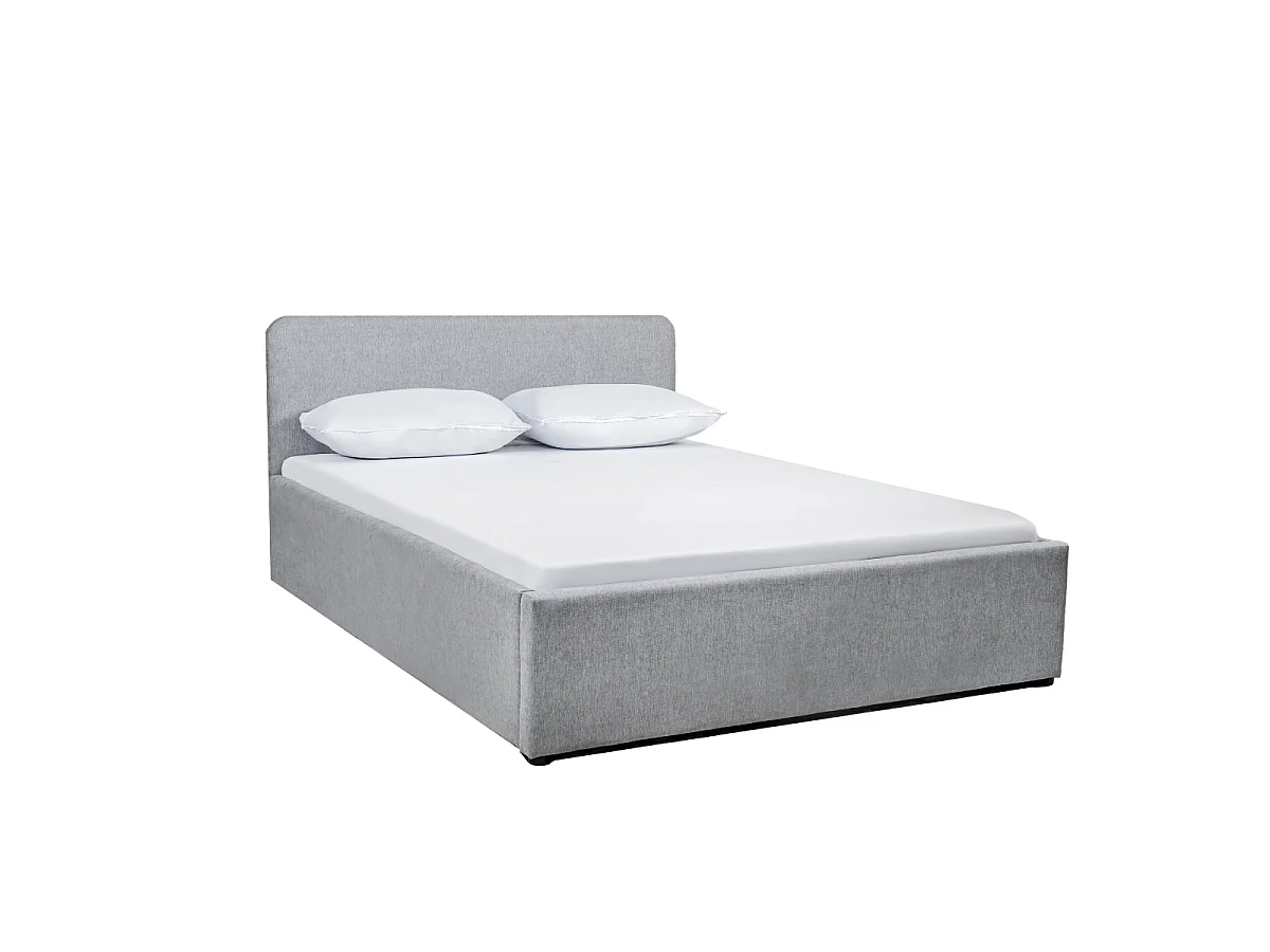 Lit coffre 140x190 cm en tissu gris avec tête de lit et sommier - YSÉE