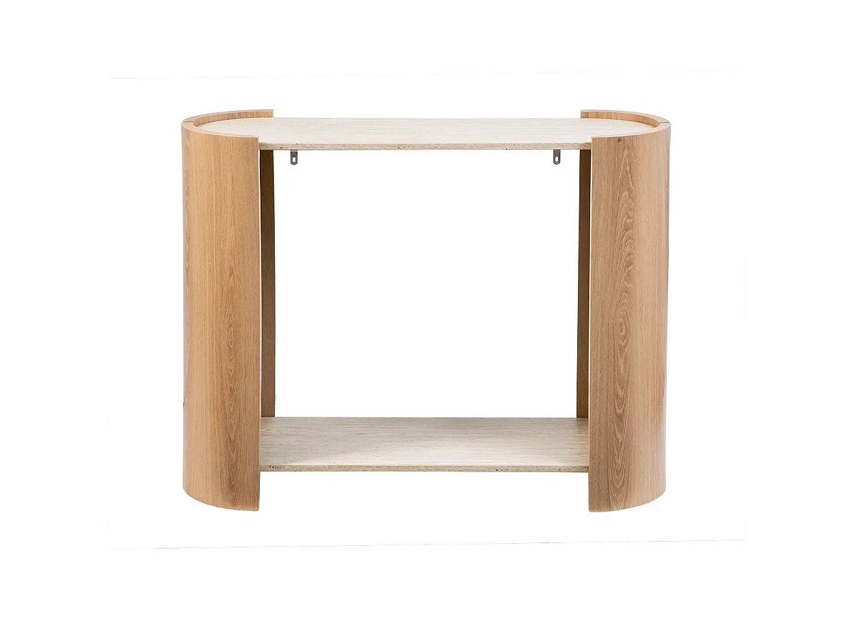 Console à 2 niveaux décor travertin et bois L100 cm - IZIA