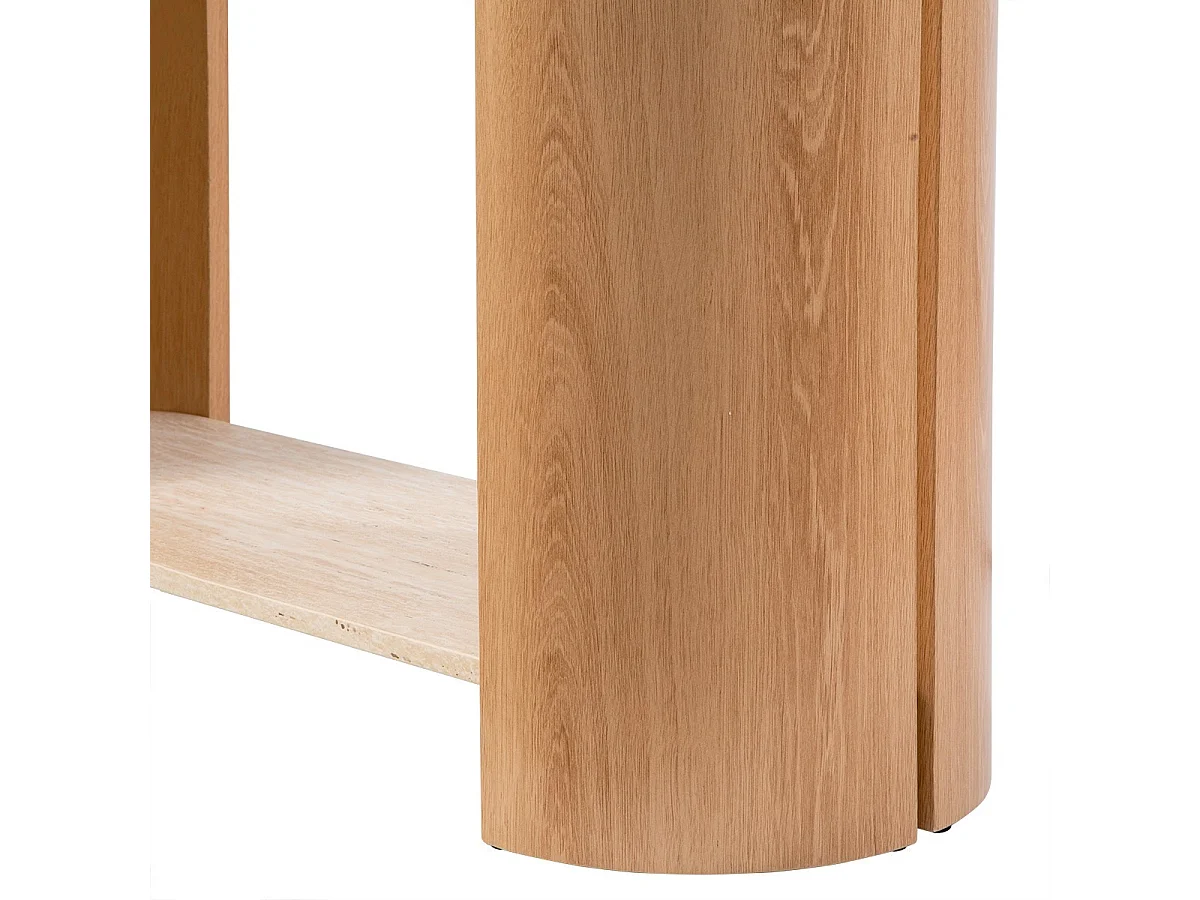 Console à 2 niveaux décor travertin et bois L100 cm - IZIA