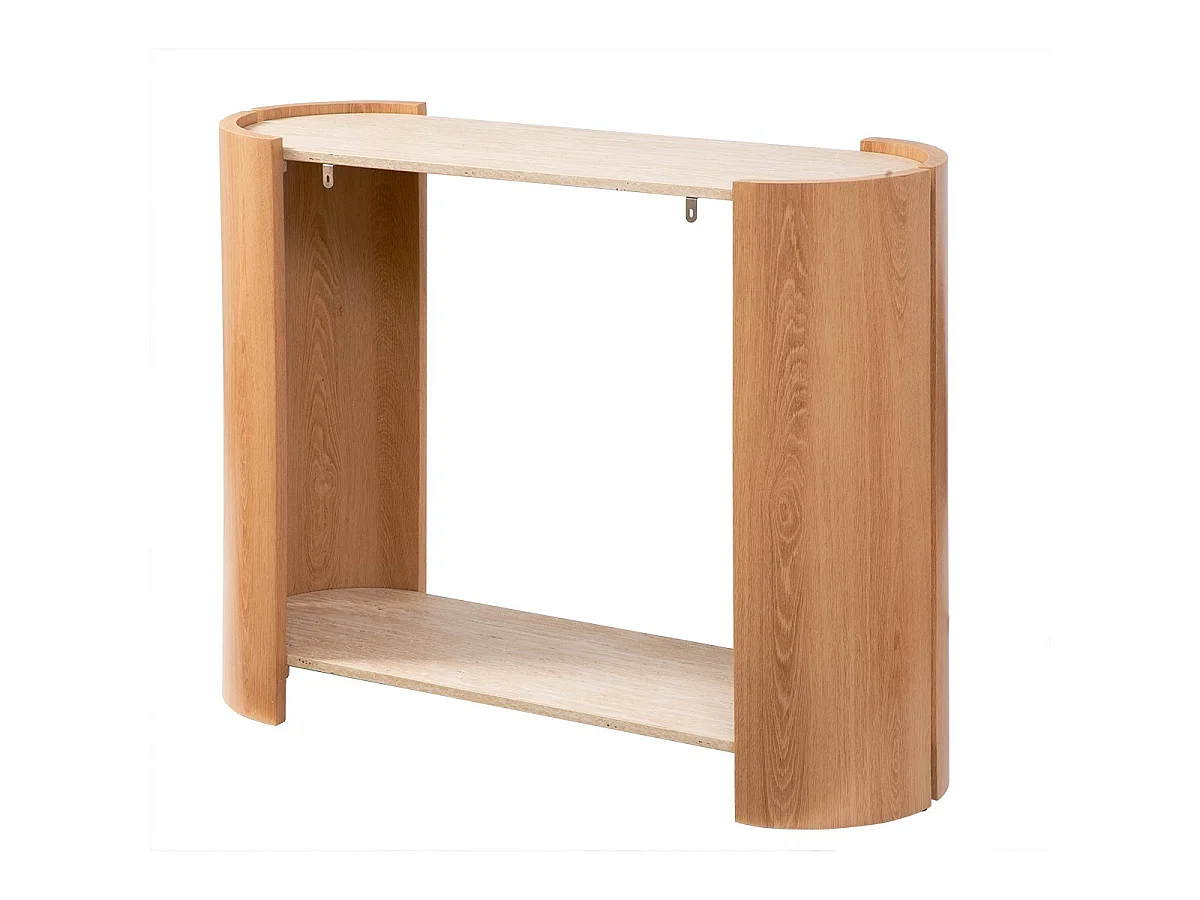 Console à 2 niveaux décor travertin et bois L100 cm - IZIA