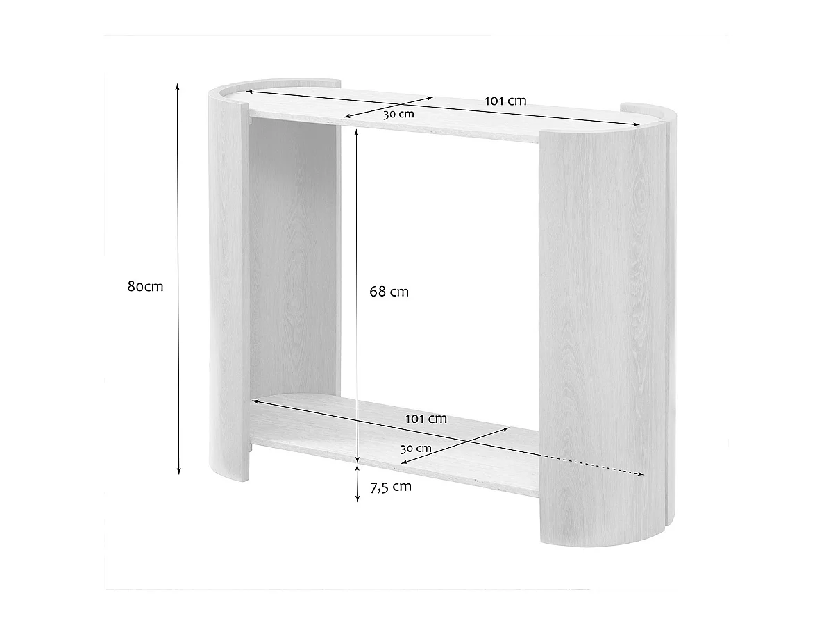 Console à 2 niveaux décor travertin et bois L100 cm - IZIA