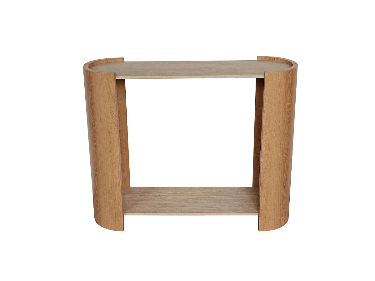 Sidetable met travertin- en houtafwerking, 100 cm breed - IZIA
