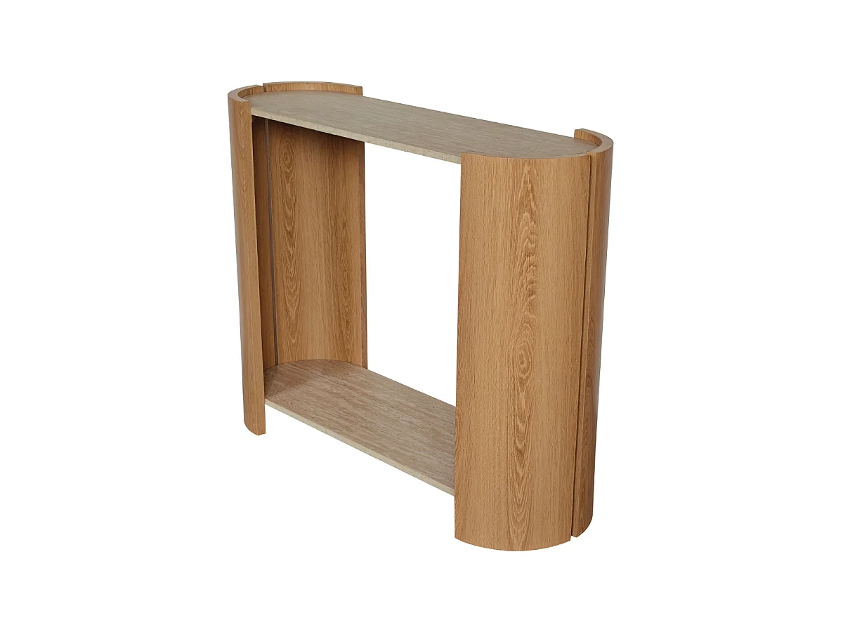 Sidetable met travertin- en houtafwerking, 100 cm breed - IZIA