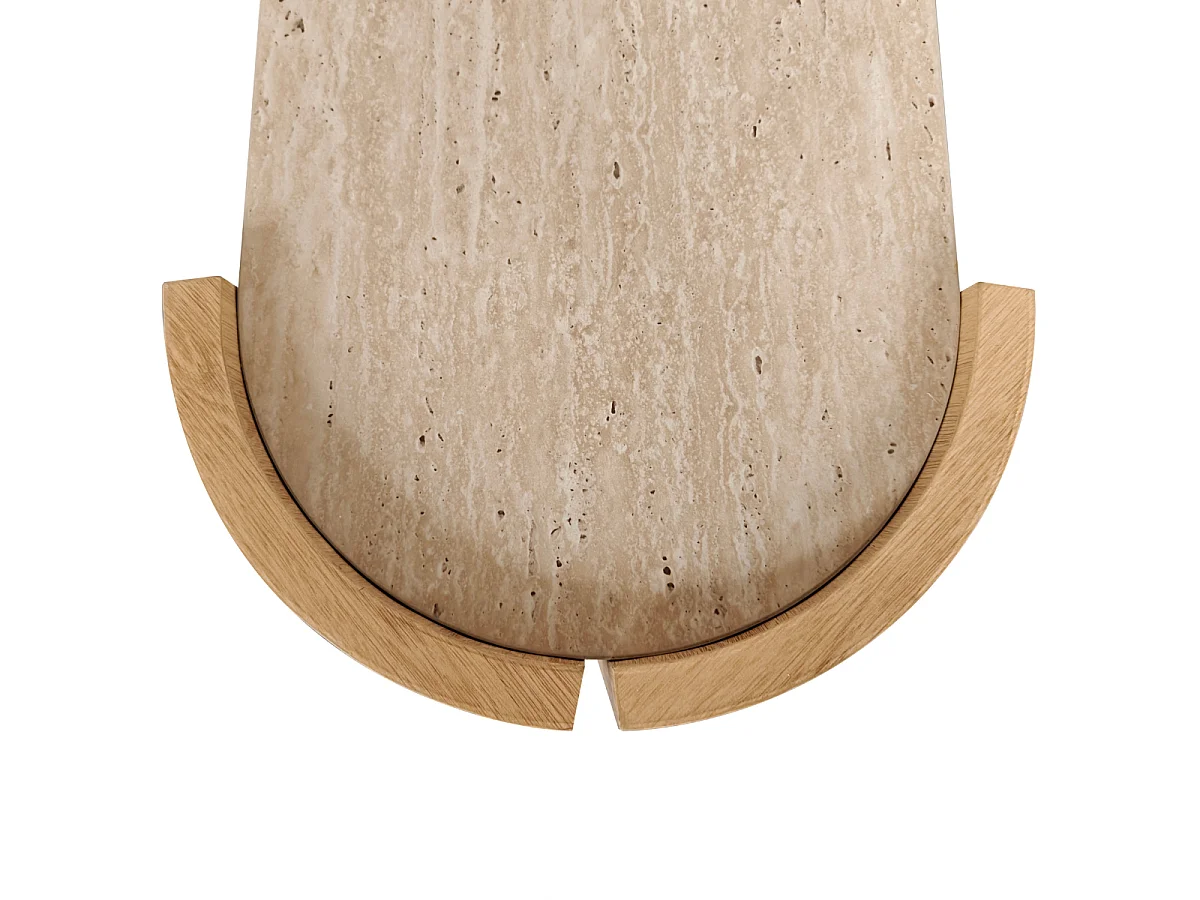 Sidetable met travertin- en houtafwerking, 100 cm breed - IZIA
