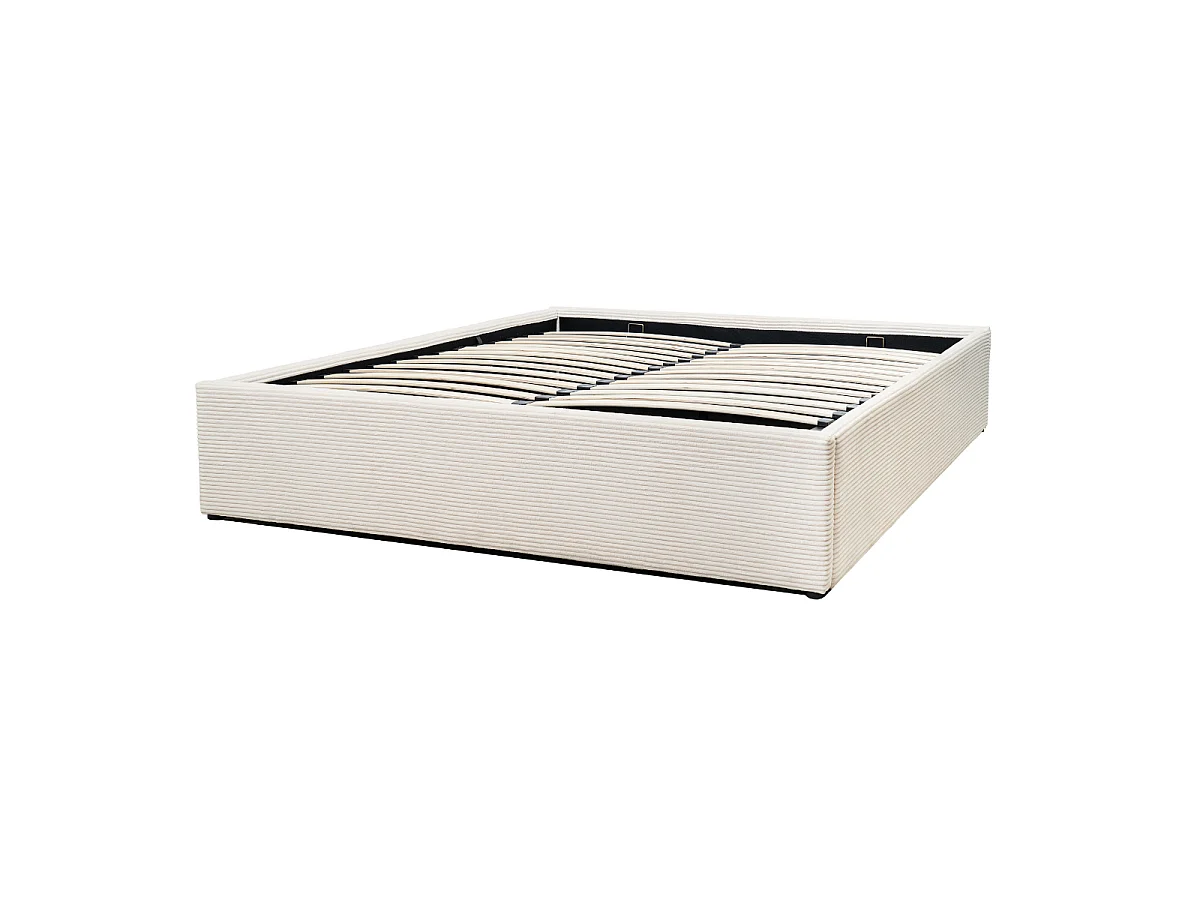 Lit coffre 160x200 cm en velours côtelé beige - ROMY