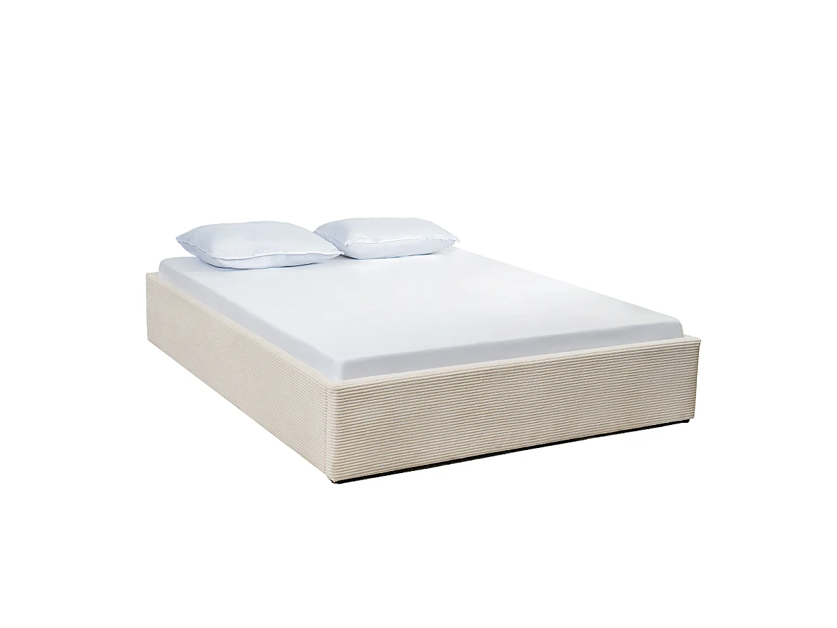 Lit coffre 160x200 cm en velours côtelé beige - ROMY