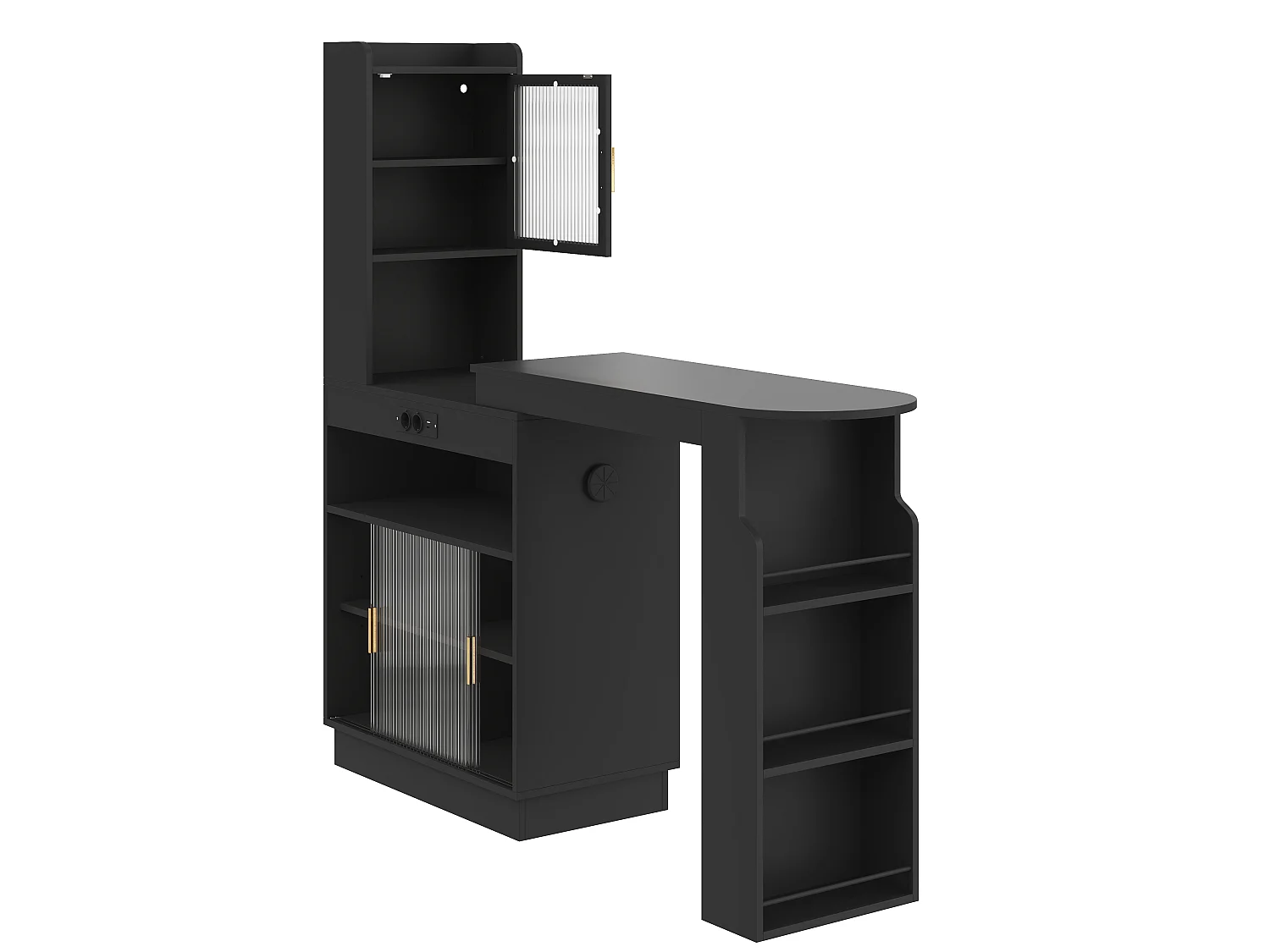 Barbar 131-170x40x170 cm - Meubel met glazen deuren - met LED-verlichting - met stopcontact (USB/USB-C-poorten) - zwart