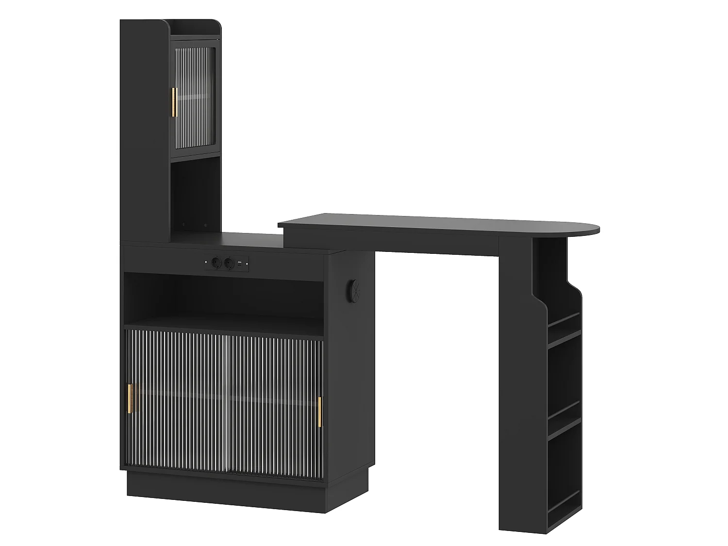 Barbar 131-170x40x170 cm - Meubel met glazen deuren - met LED-verlichting - met stopcontact (USB/USB-C-poorten) - zwart