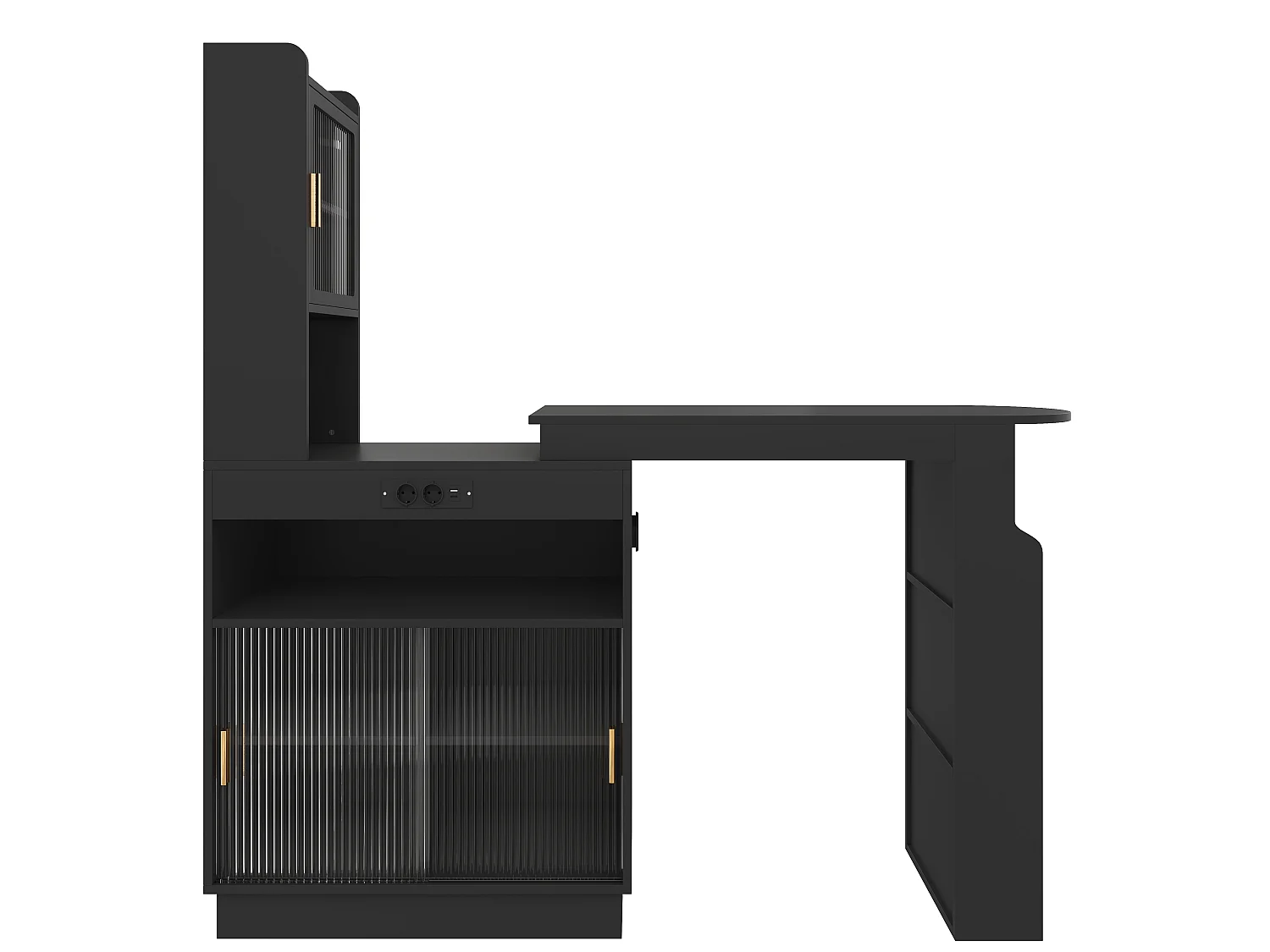 Barbar 131-170x40x170 cm - Meubel met glazen deuren - met LED-verlichting - met stopcontact (USB/USB-C-poorten) - zwart