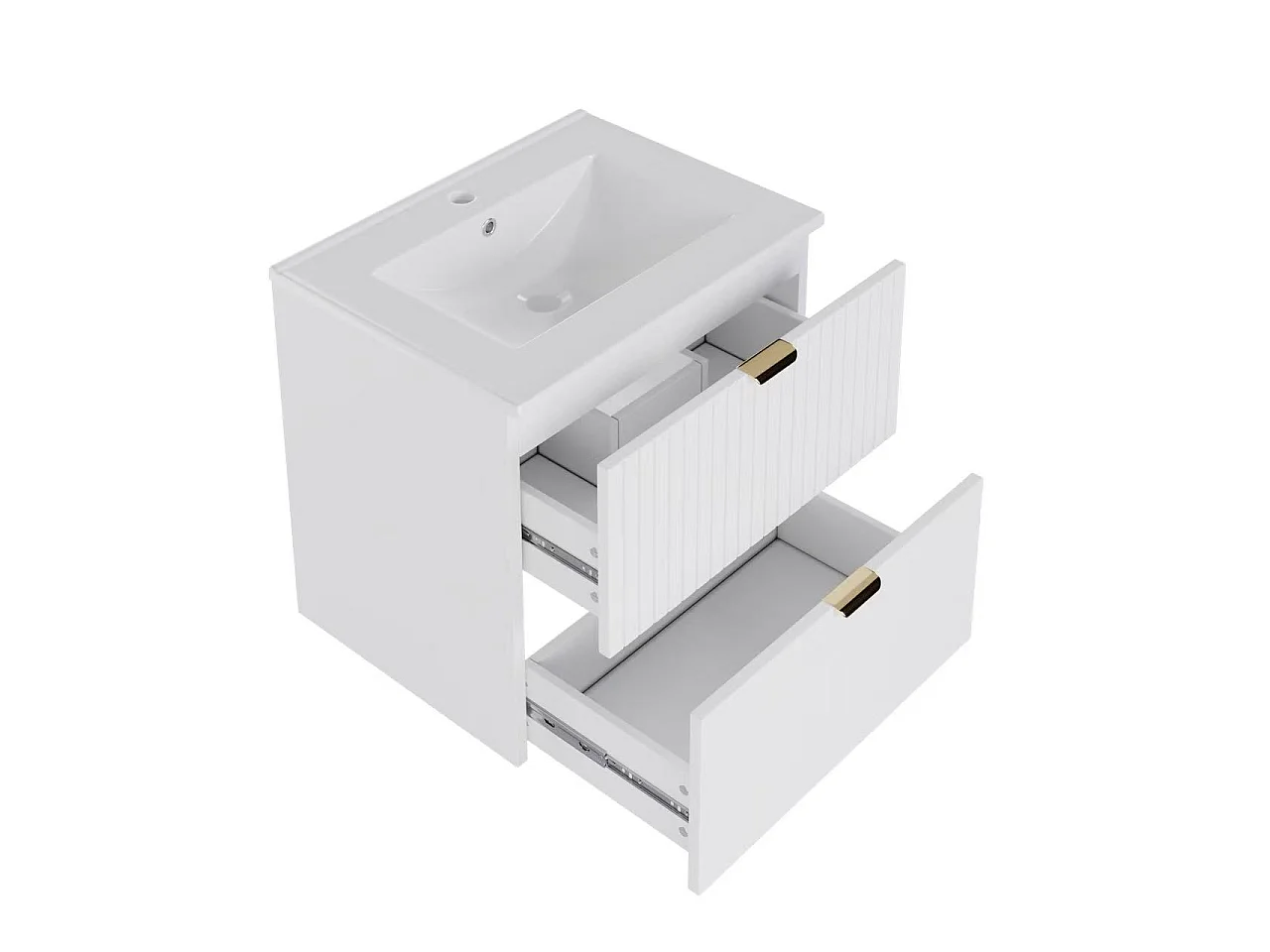 Wall-mounted bathroom cabinet 61x46x57 cm - Integrated sink - 2 drawers - Fully painted MDF - White