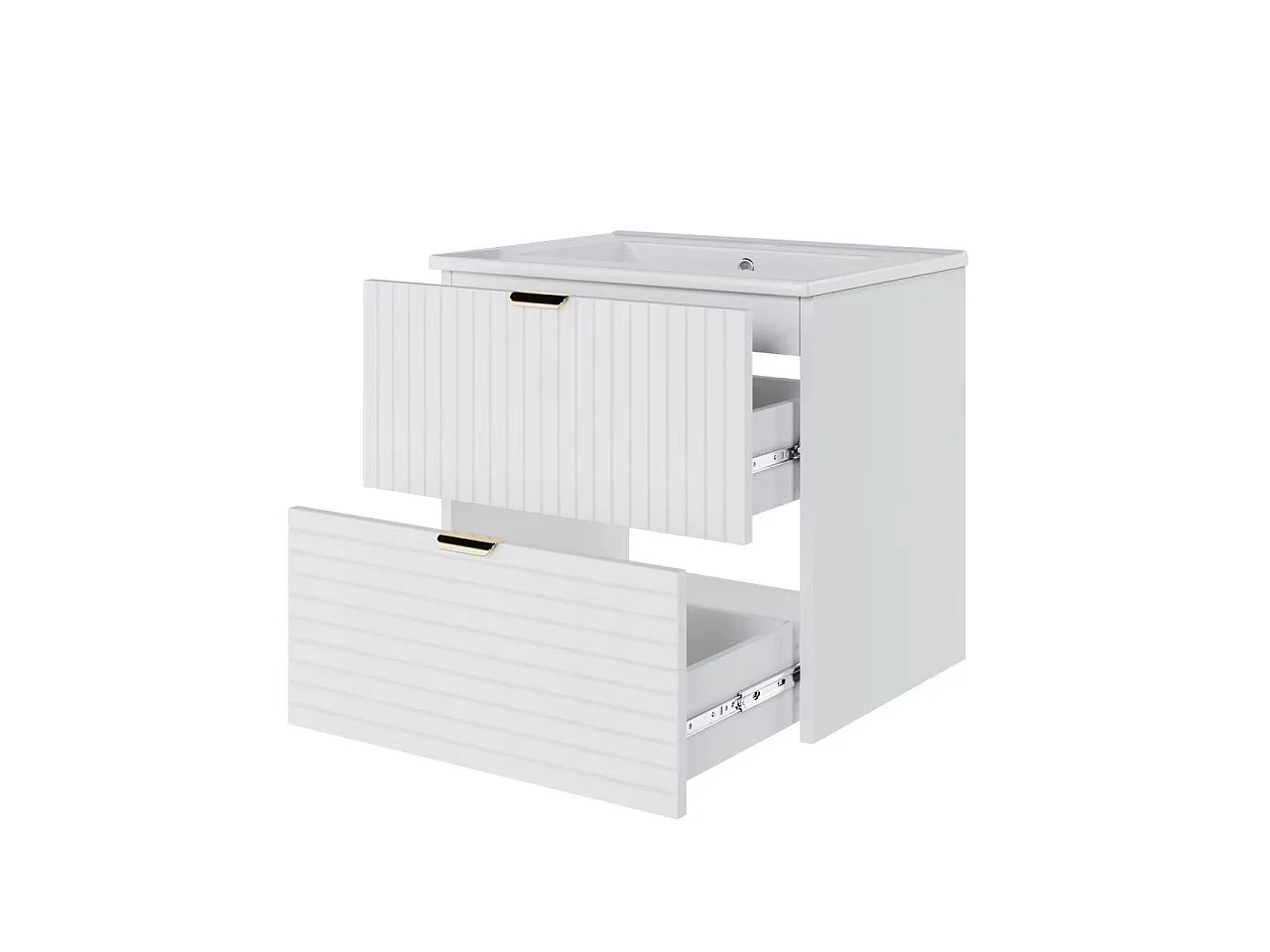 Wall-mounted bathroom cabinet 61x46x57 cm - Integrated sink - 2 drawers - Fully painted MDF - White