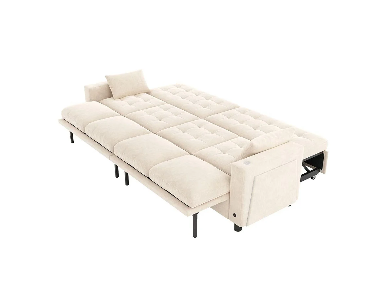 Canapé d'angle convertible en L – 4 places – Avec éclairage LED + ports USB/Type-C – Inclut 2 coussins de dossier + 2 coussins lombaires – beige