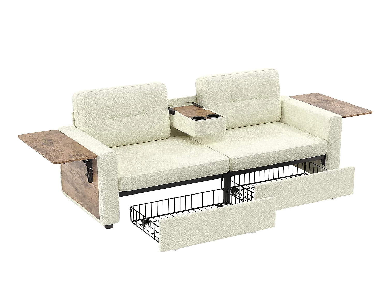 2-Zits Bank met Opbergruimte voor Woonkamer & Studio - Alles-in-Eén Sofa voor Kleine Ruimtes, Laden, Tafeltjes, Bekershouders, Chenille Stof